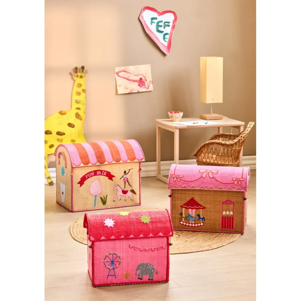 RICE Raffia Spielzeugkörbe Fun Fair Pink – 3er-Set
