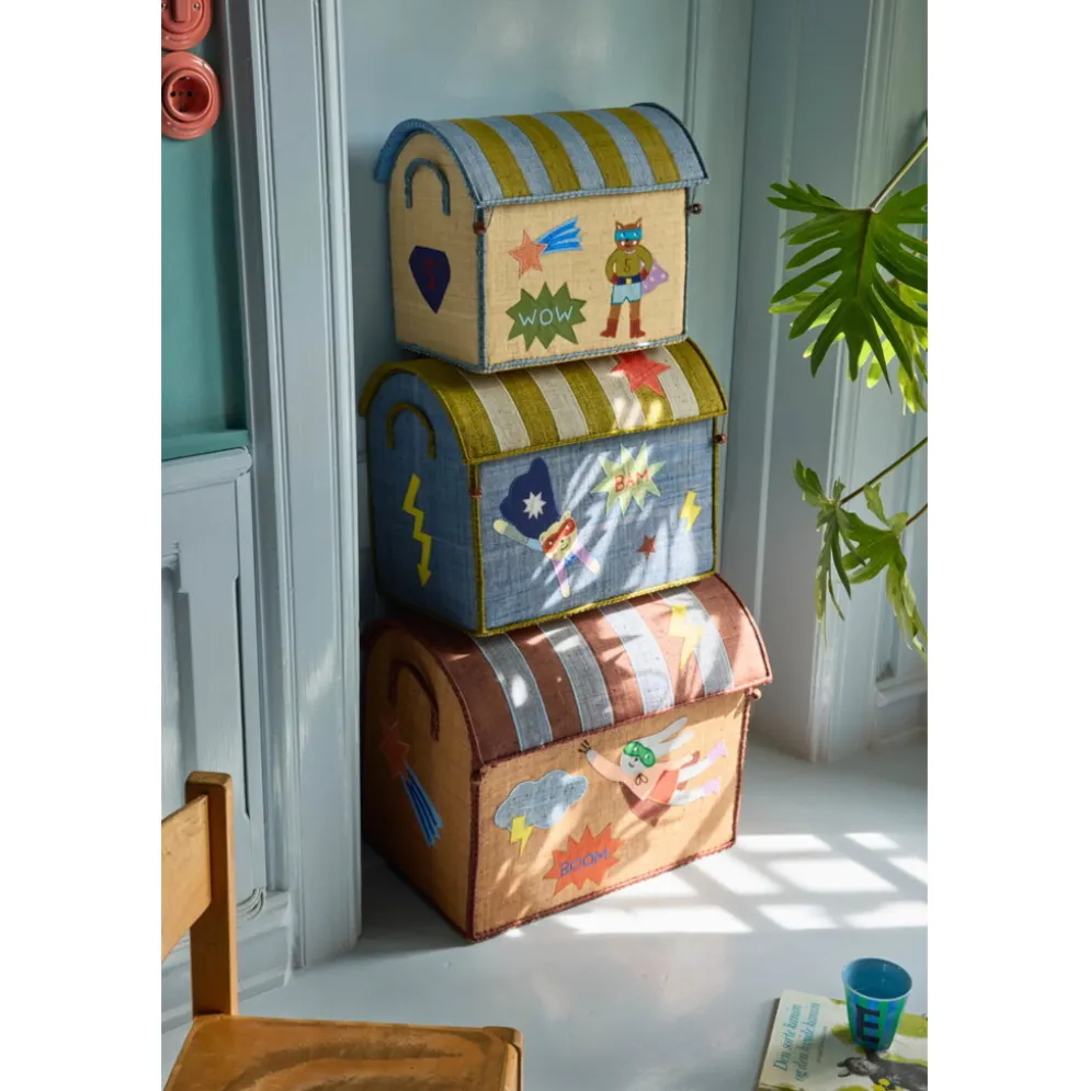 RICE Raffia Spielzeugkörbe Hero Blau – 3er-Set
