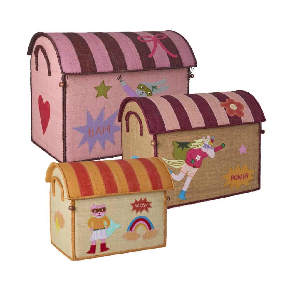 RICE Raffia Spielzeugkörbe Hero Pink – 3er-Set