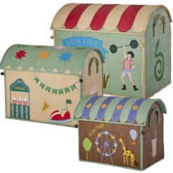 RICE Raffia Spielzeugkörbe Jahrmarkt Mint – 3er-Set