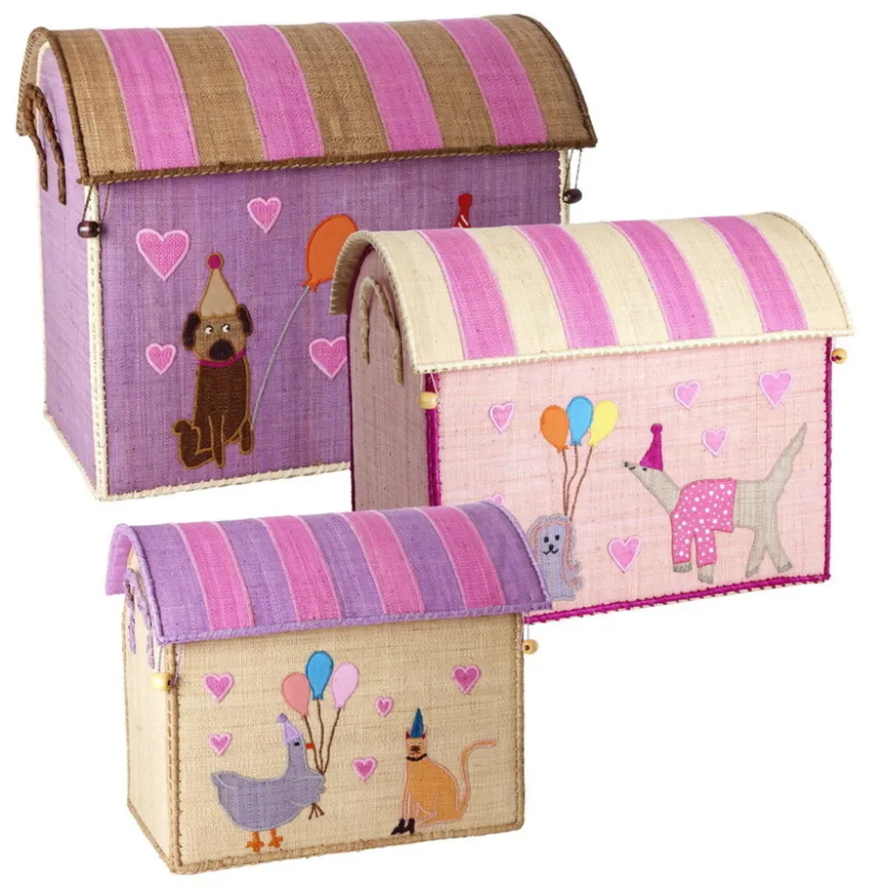 RICE Raffia Spielzeugkörbe Pink Party Animal – 3er-Set