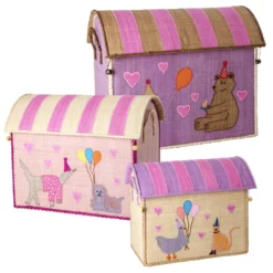 RICE Raffia Spielzeugkörbe Pink Party Animal – 3er-Set