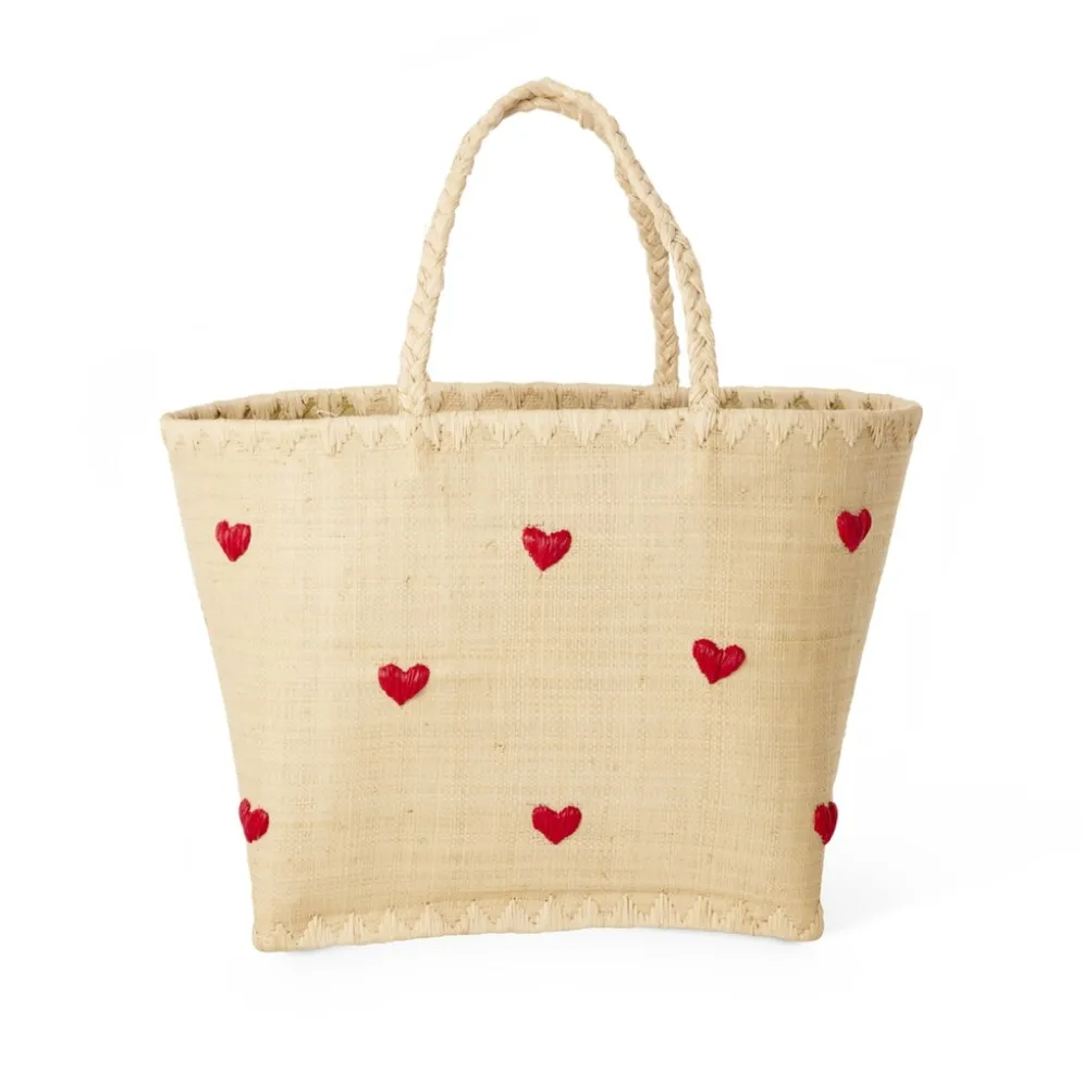 RICE Raffia Tasche Herzchenmuster