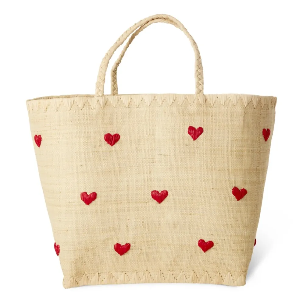 RICE Raffia Tasche Herzchenmuster