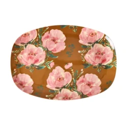 RICE Rechteckiger Melamin Teller Floral Fiesta Rose