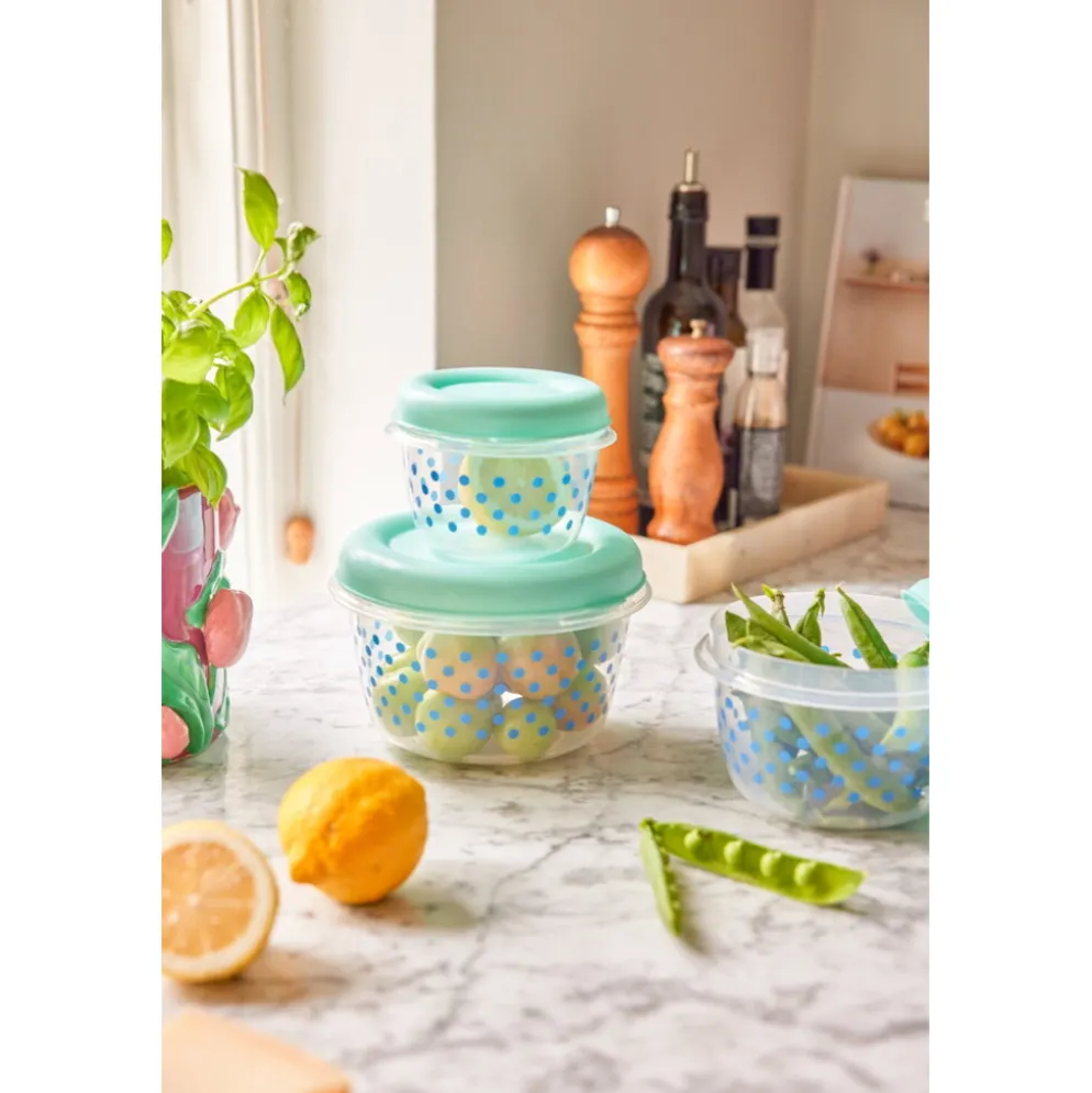 RICE Runde Vorratsdosen mit Punkten in Mint - 3er-Set