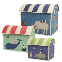 RICE Spielzeugkörbe Aufbewahrung Zootiere 3er Set